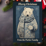 Blue Polar Bear Christmas  Holiday Card<br><div class="desc">An illustration of a polar bear wrapped up with long scarf. Add your custom wording to this design by using the "Edit this design template" boxes on the right hand side of the item, or click the "Customise It" button to arrange the text, change the fonts and colours and to...</div>