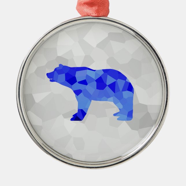 Blue Polar Bear Geometric Winter Snowy Blizzard Metal Tree Decoration (Front)