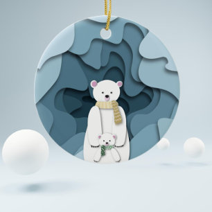 Blue Polar Bear Mum and Baby 1st Christmas Ceramic Tree Decoration