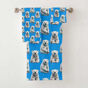 Blue Polar Bear Pattern Design Bath Towel Set