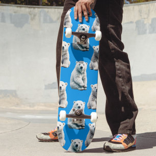 Blue Polar Bear Pattern Design Skateboard
