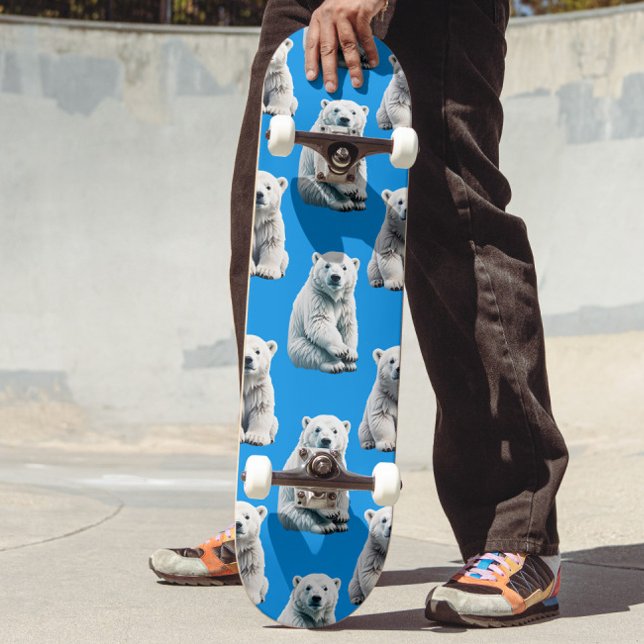 Blue Polar Bear Pattern Design  Skateboard (Creator Uploaded)