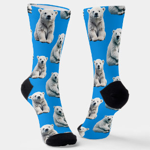 Blue Polar Bear Pattern Design  Socks