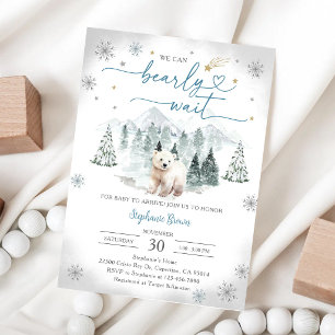 Blue Polar Bear Winter Baby Shower Invitation