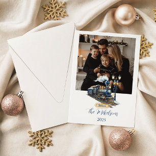 Blue Polar Express Train Christmas Holiday Card