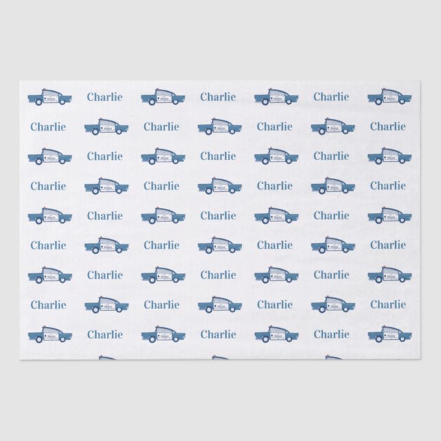 Blue Police Officer Birthday Party Custom  Tissue Paper (Front)
