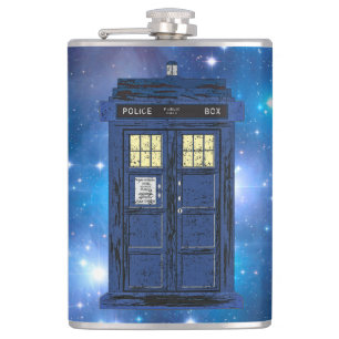 Blue Police Public Call Box - UK Time Travel 1 Hip Flask
