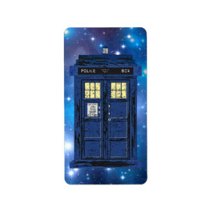 Blue Police Public Call Box - UK Time Travel 1 Label