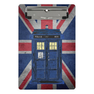 Blue Police Public Call Box - UK Time Travel 1 Mini Clipboard