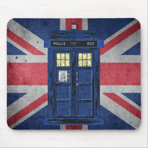 Blue Police Public Call Box - UK Time Travel 1 Mouse Mat