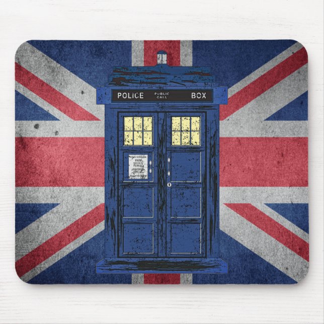 Blue Police Public Call Box - UK Time Travel 1 Mouse Mat (Front)