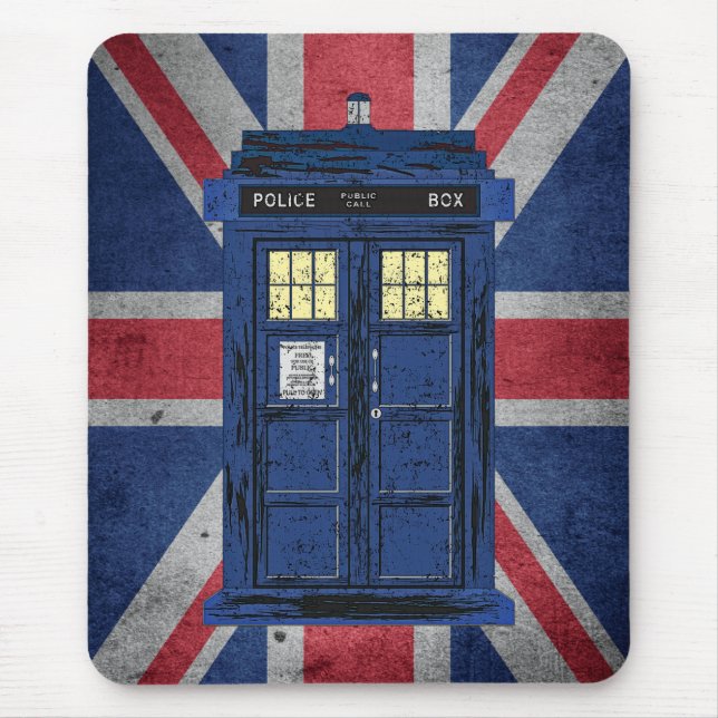 Blue Police Public Call Box - UK Time Travel 1 Mouse Mat (Front)