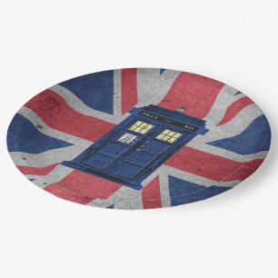 Blue Police Public Call Box - UK Time Travel 1 Paper Plate