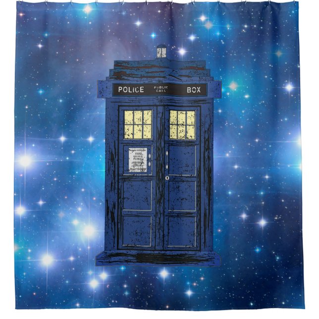 Blue Police Public Call Box - UK Time Travel 1 Shower Curtain (Front)