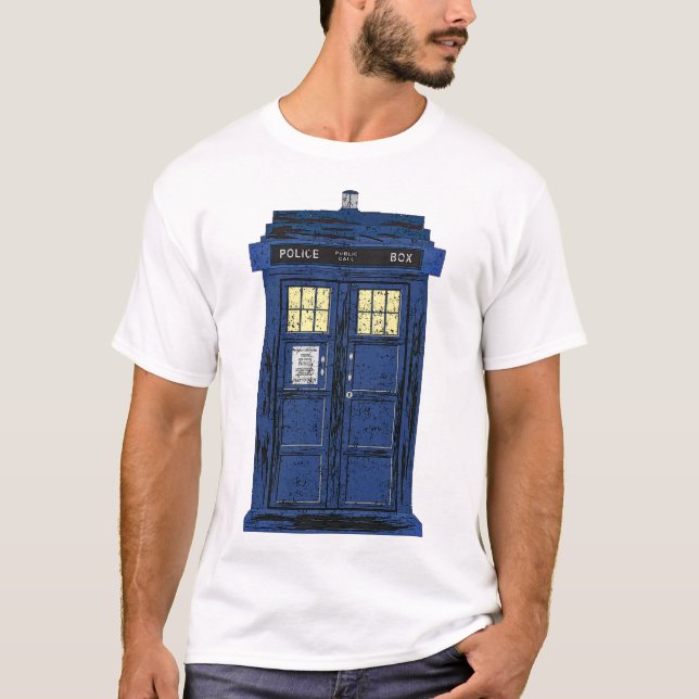 Blue Police Public Call Box - UK Time Travel 1 T-Shirt (Front)