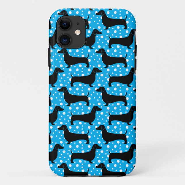 Blue Polka Dachshunds Case-Mate iPhone Case (Back)