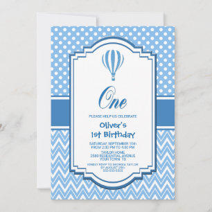 Blue Polka Dot 1st Birthday Party Invitation