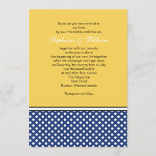 Blue Polka Dot and Yellow Wedding Invitation
