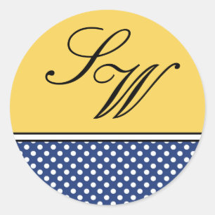Blue Polka Dot and Yellow Wedding Sticker