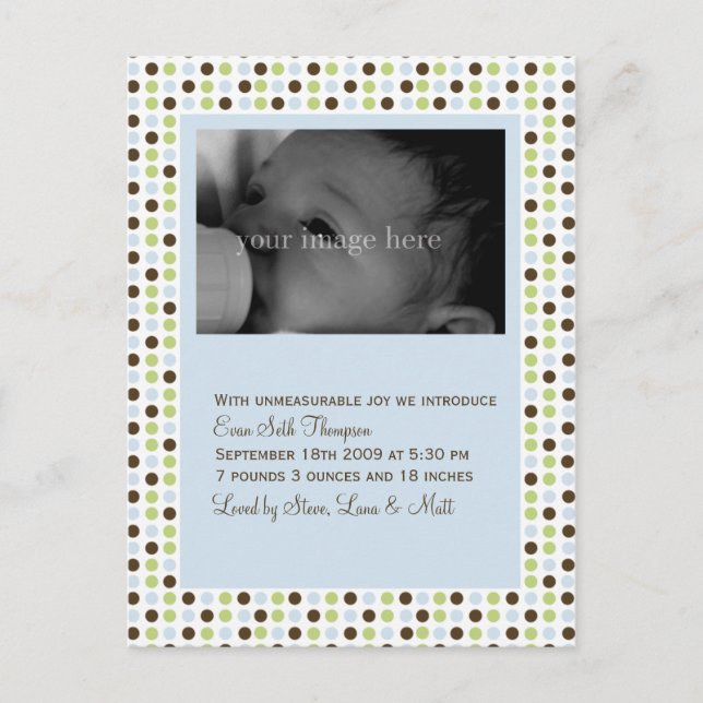 Blue Polka Dot Baby Announcement (Front)