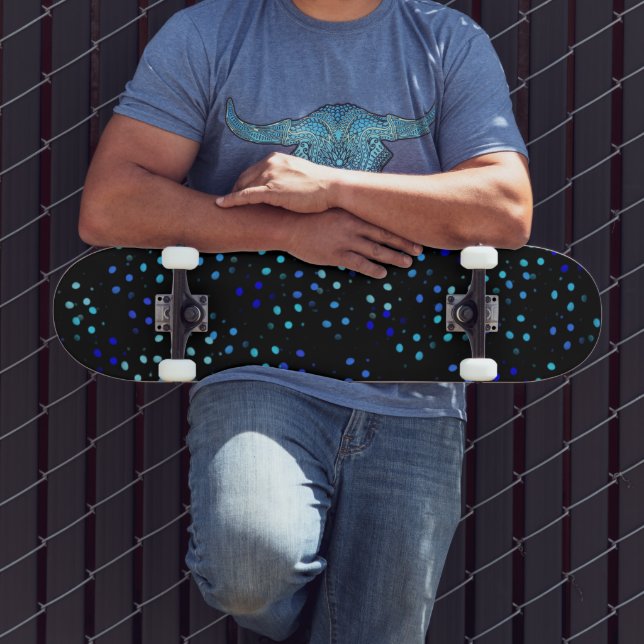 blue polka dot black galaxy Space Colourful Patter Skateboard (Outdoor 3)