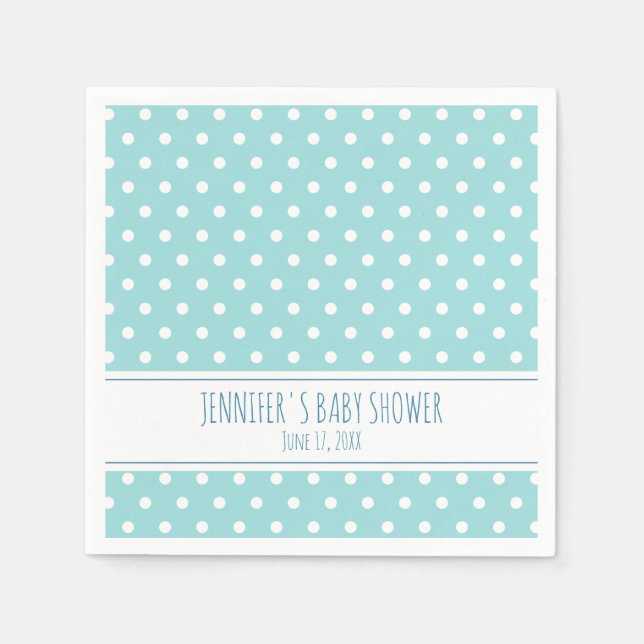 Blue Polka Dot Boy Baby Shower Napkin (Front)
