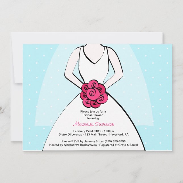 Blue Polka Dot Bridal Shower Invitation (Front)