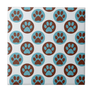 Blue Polka Dot Dog Paw Pattern Tile
