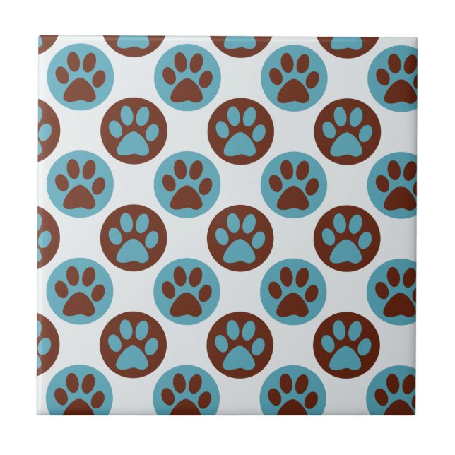 Blue Polka Dot Dog Paw Pattern Tile (Front)