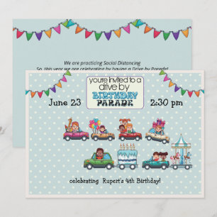 Blue Polka Dot Drive By Birthday Parade Invitation