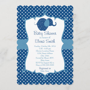 Blue Polka Dot Elephant Baby Shower Invitation