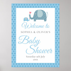 Blue Polka Dot Elephants Baby Shower Welcome Poster