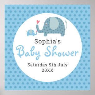 Blue Polka Dot Elephants Baby Shower Welcome Poster