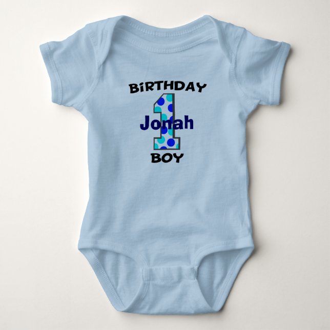 Blue Polka Dot First Birthday Boy Shirt (Front)