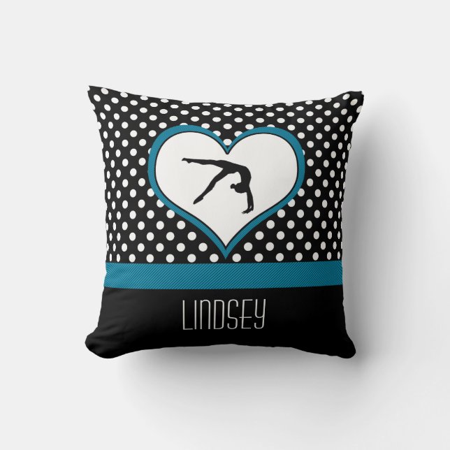 Blue Polka-Dot Gymnastics with heart Cushion (Front)