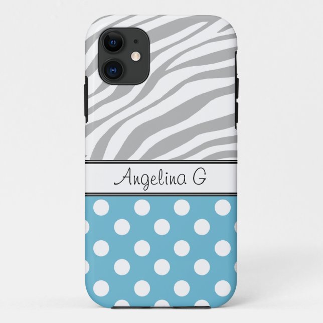 Blue Polka Dot Light Zebra Print iPhone 5 Case (Back)
