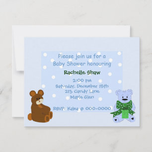 Blue Polka Dot Little Bears - Shower Invitation