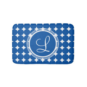 Blue Polka Dot Monogram Bath Mat