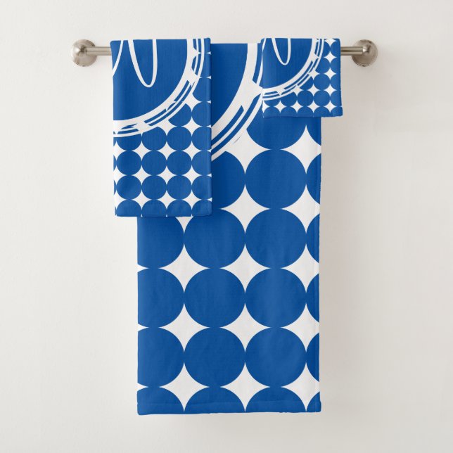 Blue Polka Dot Monogram Bath Towel Set (Insitu)