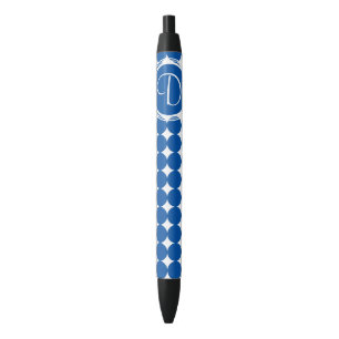 Blue Polka Dot Monogram Black Ink Pen