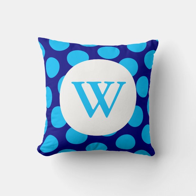 Blue Polka Dot Monogram Cushion (Front)