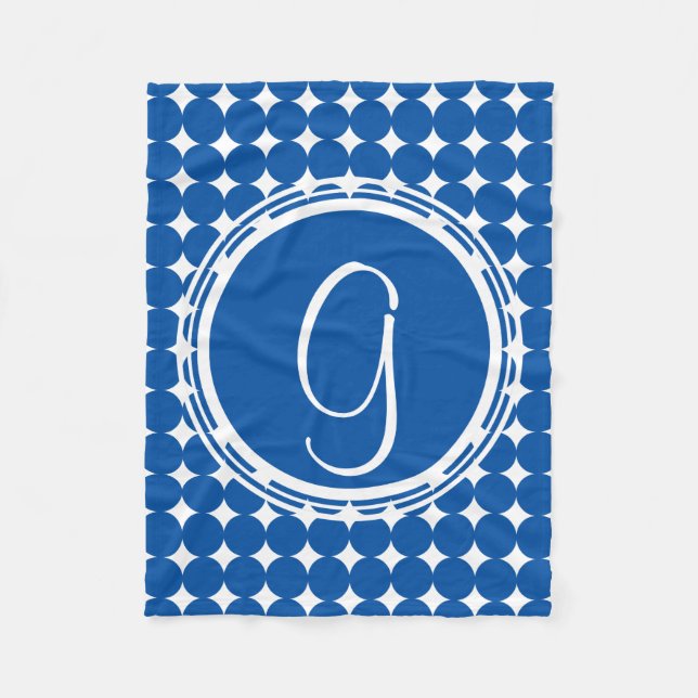 Blue Polka Dot Monogram Fleece Blanket (Front)