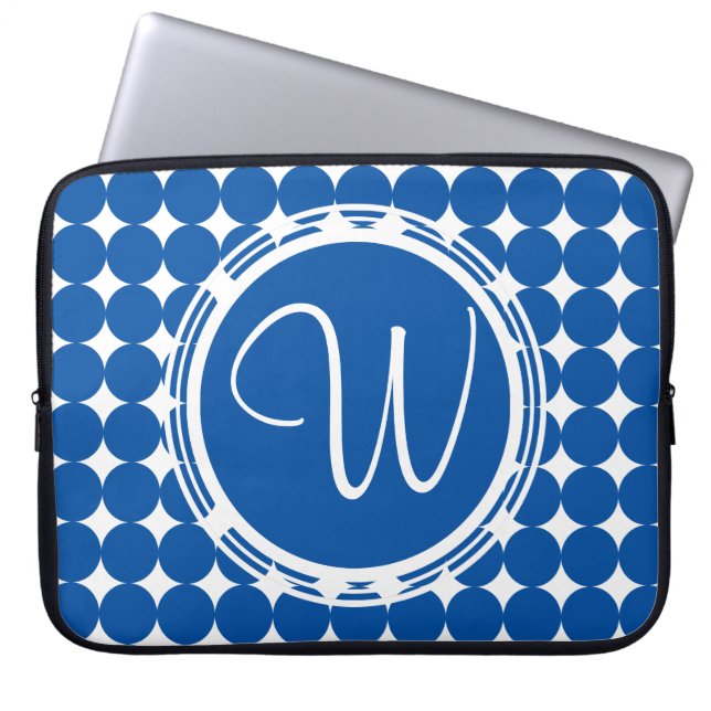 Blue Polka Dot Monogram Laptop Sleeve (Front)