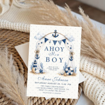 Blue Polka Dot Nautical Lighthouse Ahoy It's a Boy
