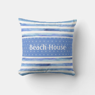 Blue polka dot nautical watercolor pillow