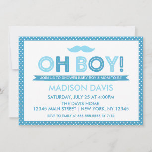 Blue Polka Dot Oh Boy Baby Shower Invitation