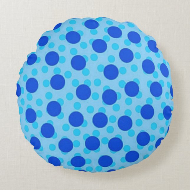 Blue Polka Dot Pattern Round Cushion (Front)
