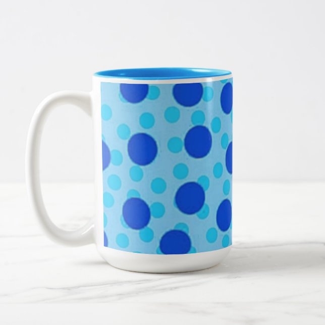 Blue Polka Dot Pattern Two-Tone Coffee Mug (Left)