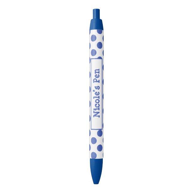 Blue Polka Dot Personalised Blue Ink Pen (Front Vertical)