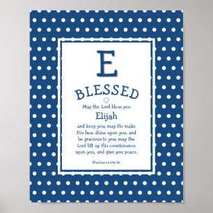 Blue Polka Dot Personalised Christian Baby Nursery Poster